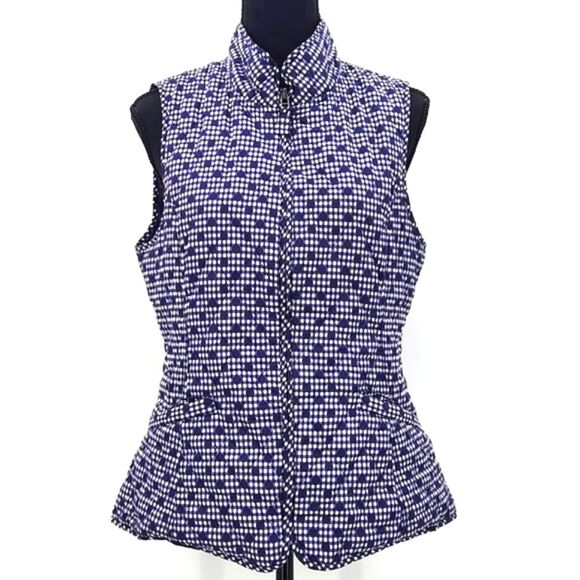 Talbots Puffy Zip Up Vest Womens Small Gingham Polka Dot Quilted Fall Winter - Picture 1 of 15